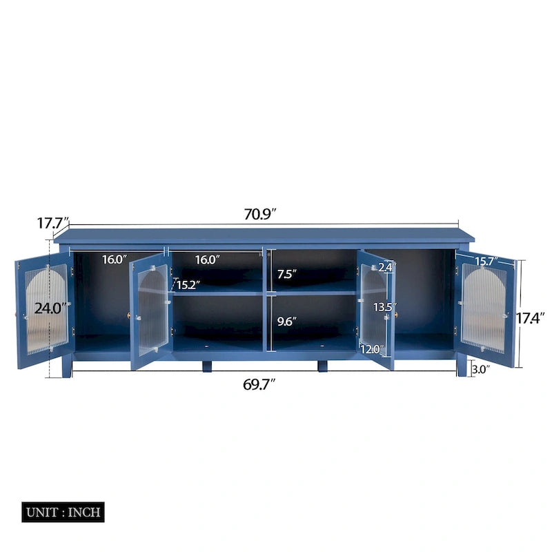 Mueble de TV de 71" con puertas de cristal – Azul / Blanco / Verde