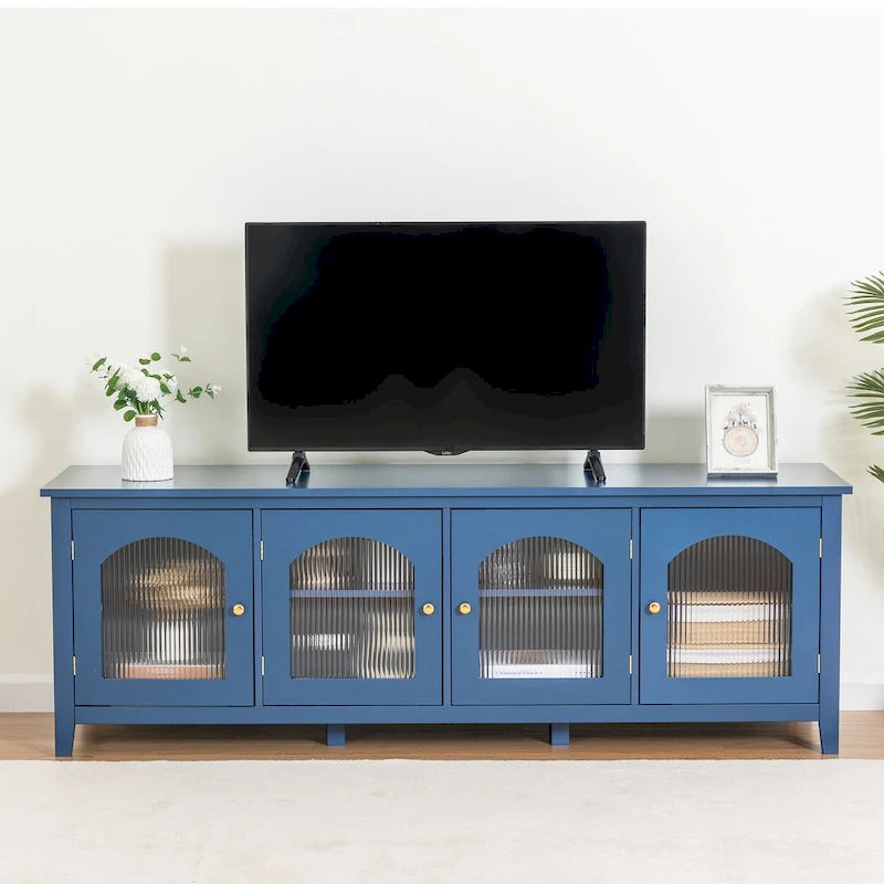 Mueble de TV de 71" con puertas de cristal – Azul / Blanco / Verde