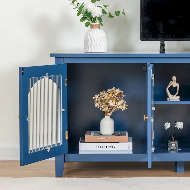 Mueble de TV de 71" con puertas de cristal – Azul / Blanco / Verde