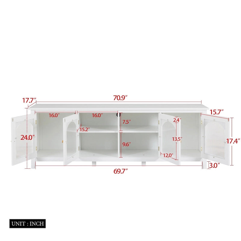 Mueble de TV de 71" con puertas de cristal – Azul / Blanco / Verde