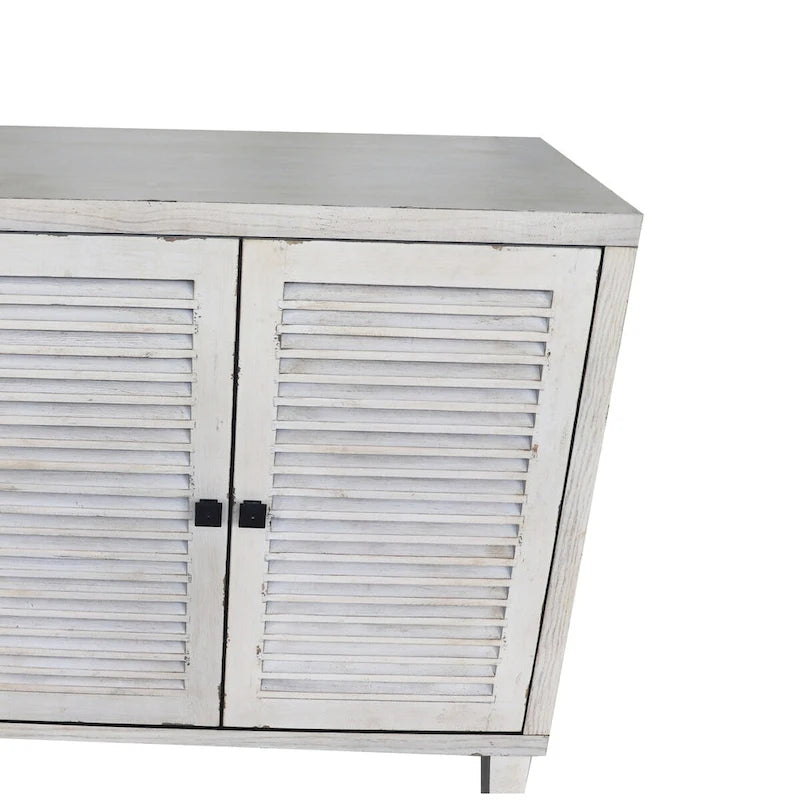 Aparador con 4 puertas de celosía, acabado blanco decapé