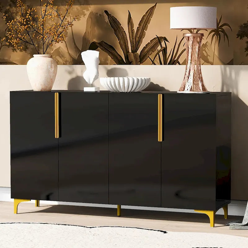 Armario de Almacenamiento de MDF Brillante – Negro / Azul Marino / Blanco, Individual, Salón y Estudio