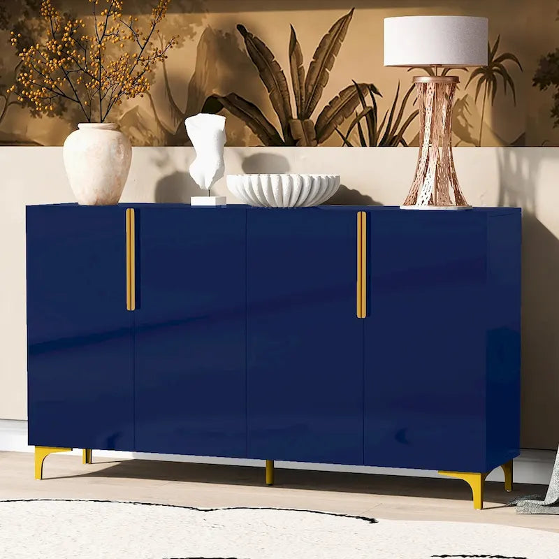 Armario de Almacenamiento de MDF Brillante – Negro / Azul Marino / Blanco, Individual, Salón y Estudio