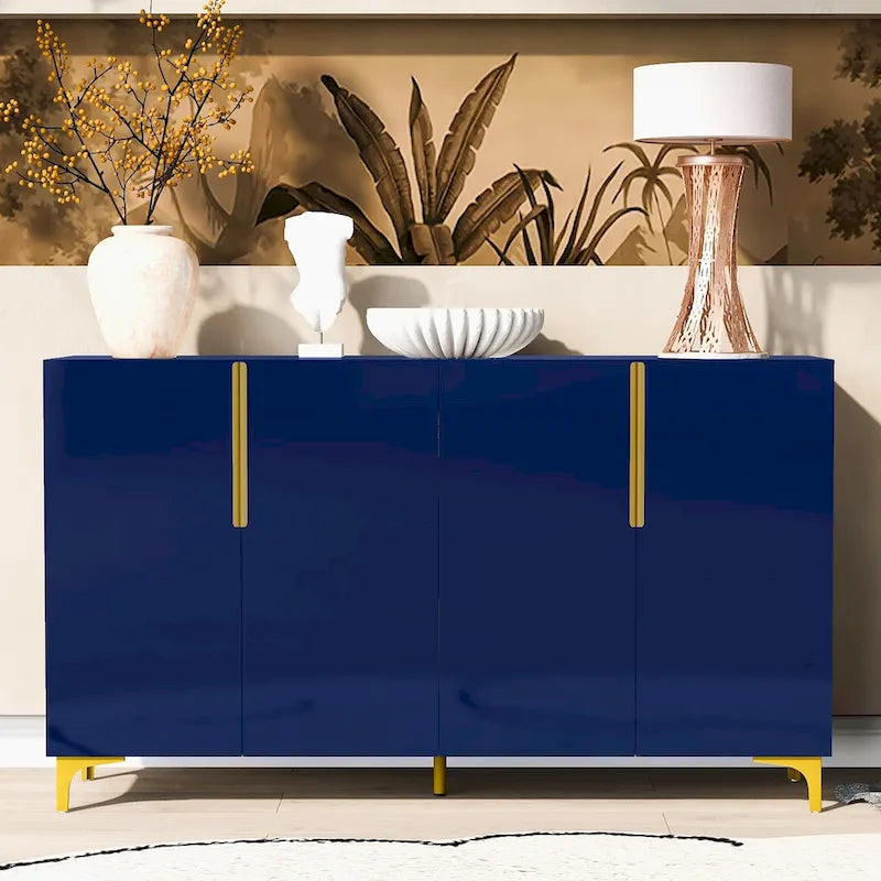 Armario de Almacenamiento de MDF Brillante – Negro / Azul Marino / Blanco, Individual, Salón y Estudio