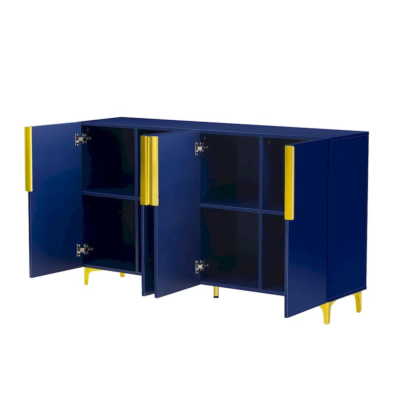 Armario de Almacenamiento de MDF Brillante – Negro / Azul Marino / Blanco, Individual, Salón y Estudio