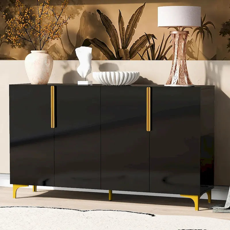 Armario de Almacenamiento de MDF Brillante – Negro / Azul Marino / Blanco, Individual, Salón y Estudio