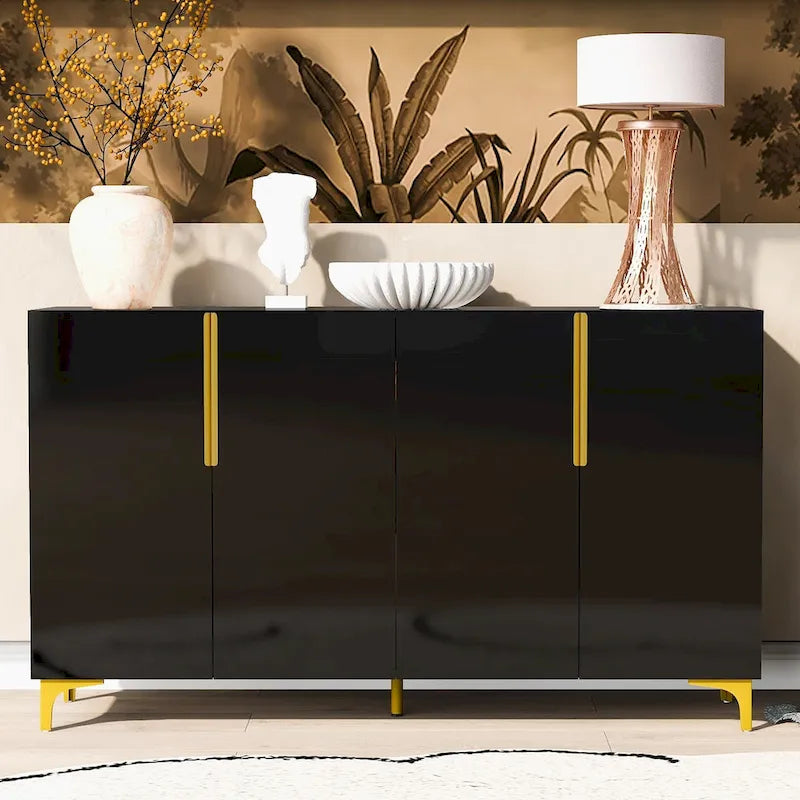Armario de Almacenamiento de MDF Brillante – Negro / Azul Marino / Blanco, Individual, Salón y Estudio