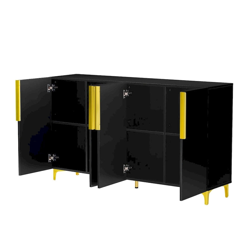 Armario de Almacenamiento de MDF Brillante – Negro / Azul Marino / Blanco, Individual, Salón y Estudio