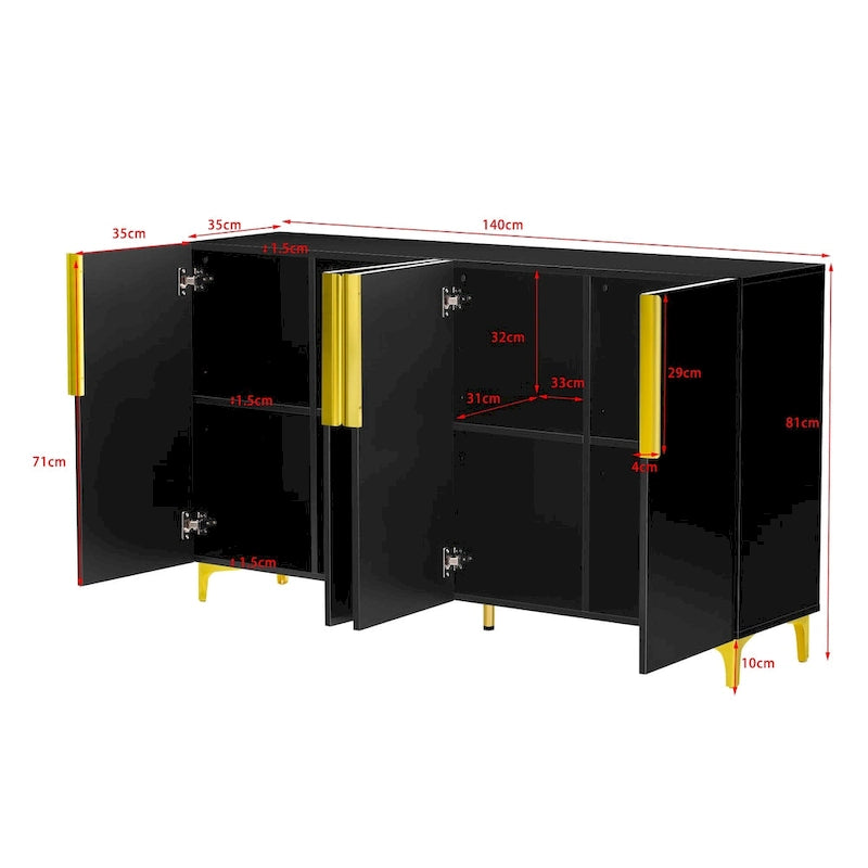 Armario de Almacenamiento de MDF Brillante – Negro / Azul Marino / Blanco, Individual, Salón y Estudio