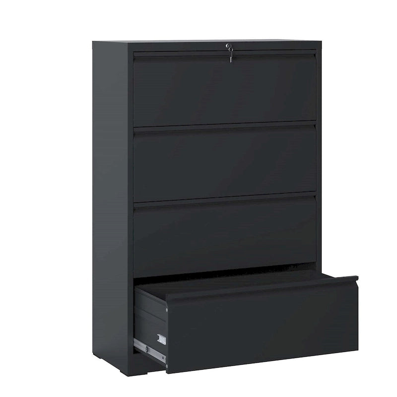Archivador lateral de acero de 4 cajones (negro/blanco) – Oficina para 2 personas