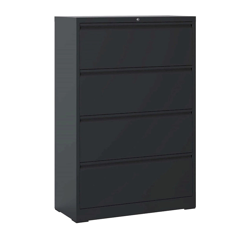 Archivador lateral de acero de 4 cajones (negro/blanco) – Oficina para 2 personas