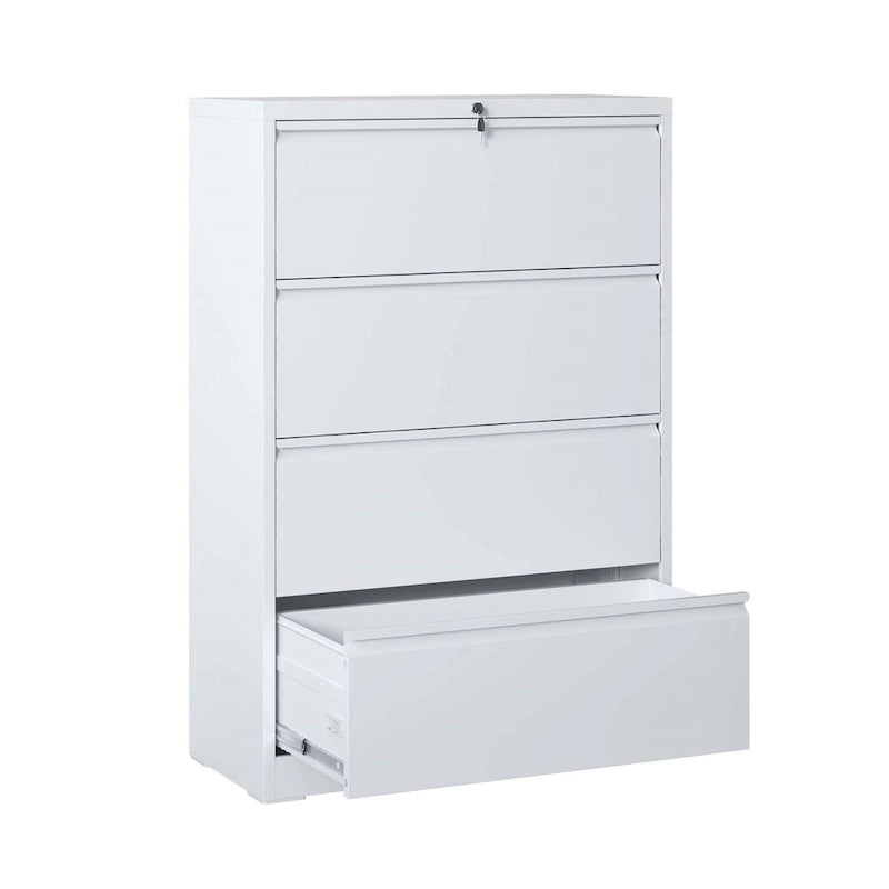 Archivador lateral de acero de 4 cajones (negro/blanco) – Oficina para 2 personas