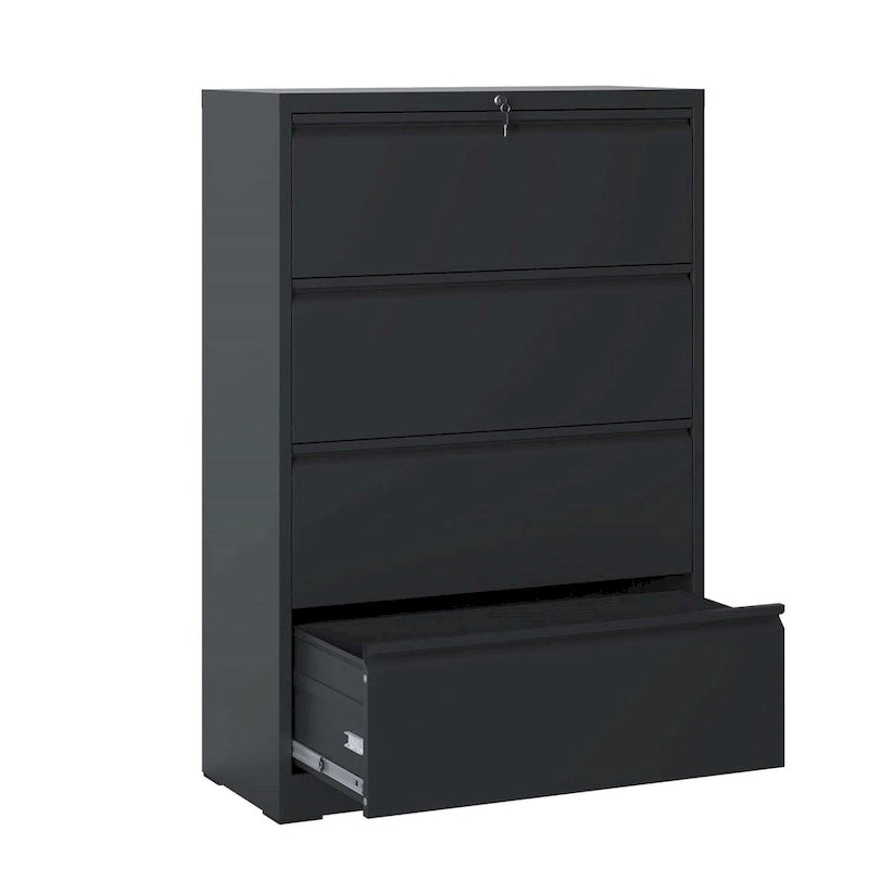 Archivador lateral de acero de 4 cajones (negro/blanco) – Oficina para 2 personas