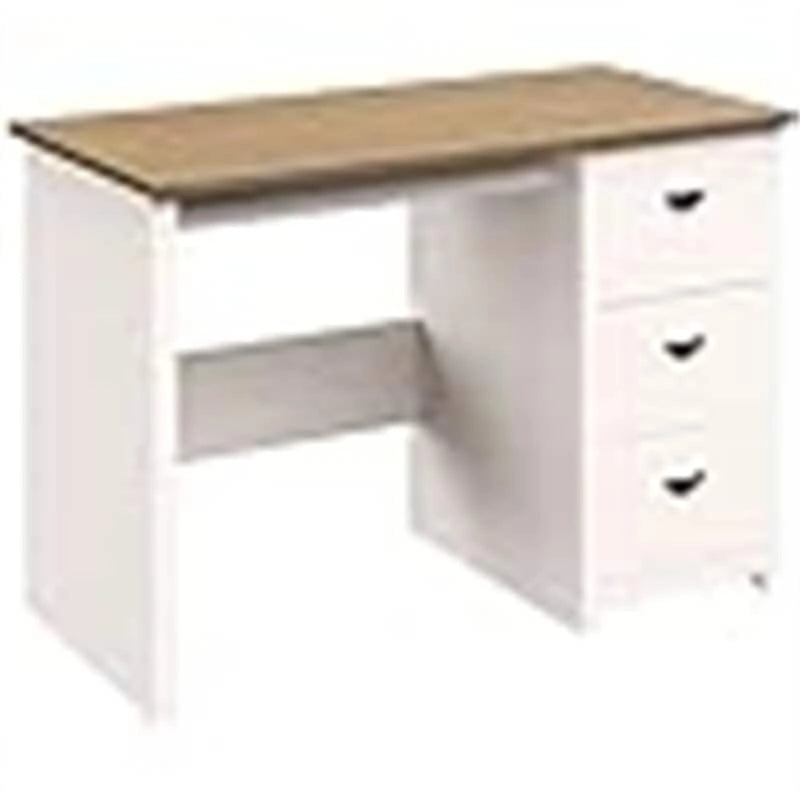 Escritorio blanco y madera con 3 cajones, 1 persona