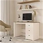 Escritorio blanco y madera con 3 cajones, 1 persona
