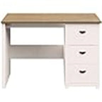 Escritorio blanco y madera con 3 cajones, 1 persona