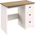 Escritorio blanco y madera con 3 cajones, 1 persona