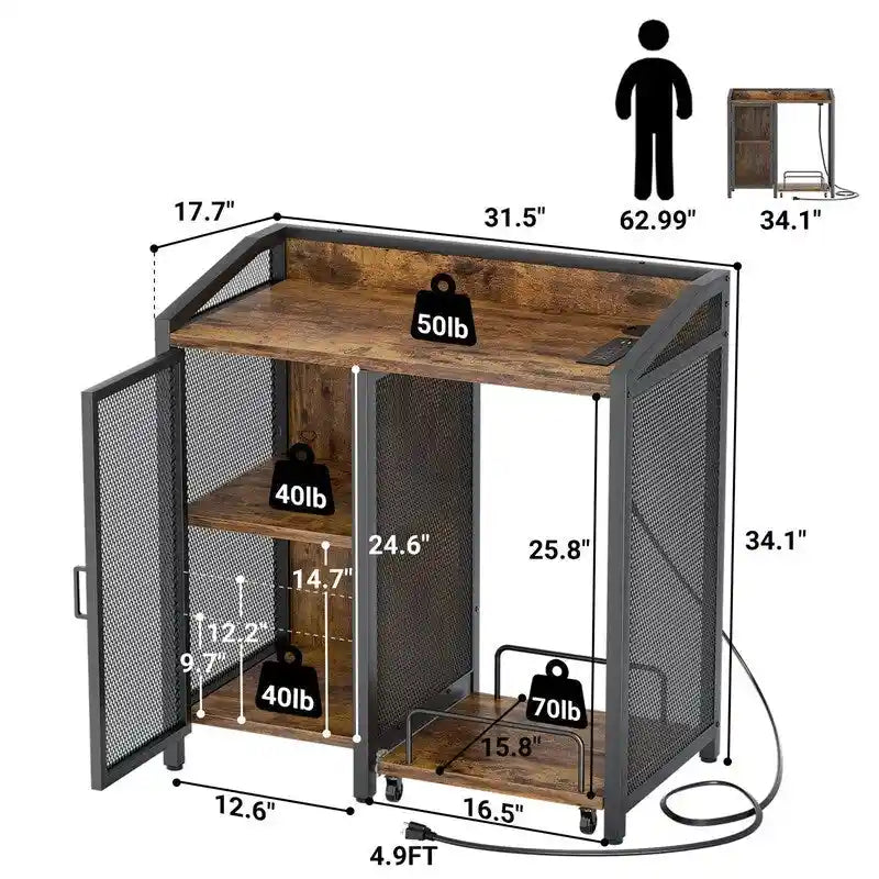 Estantería de Almacenamiento de 4 Niveles, Marrón Rústico / Roble Claro, Uso Individual – 52.1L x 48W x 125H cm