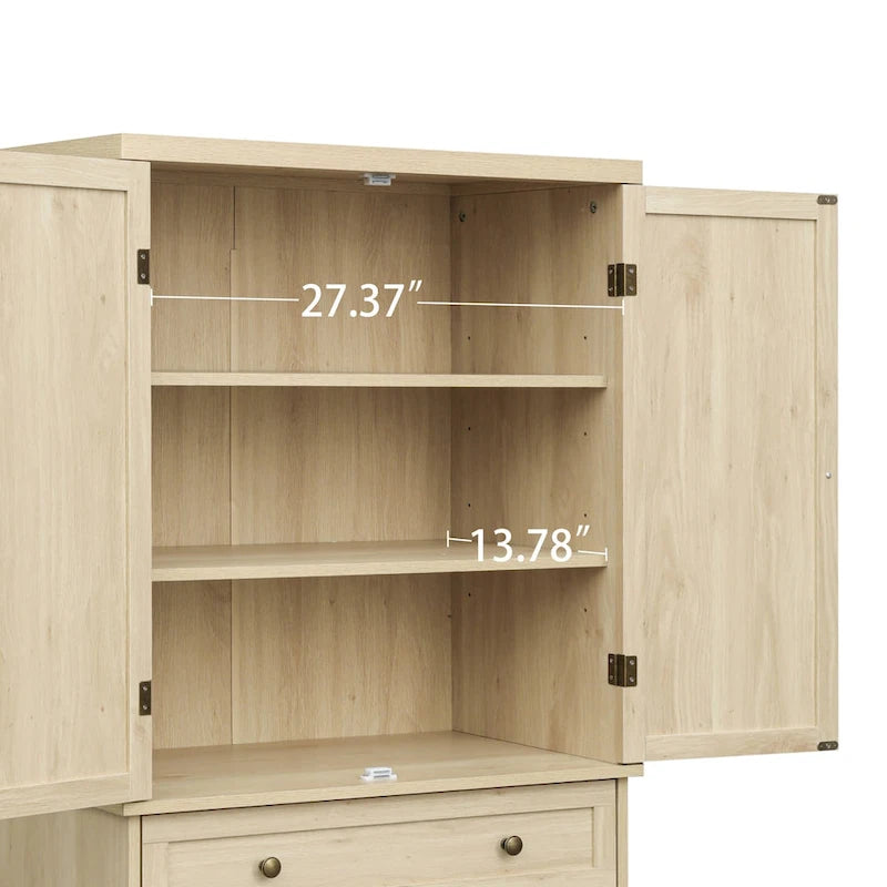 Armario de almacenamiento de 4 puertas con cajón – Nogal / Marfil, 4 estantes ajustables