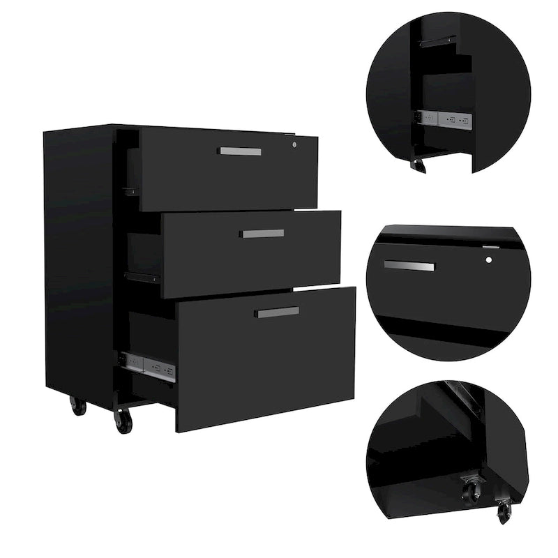 Archivador móvil negro de 3 cajones con ruedas – 1 persona