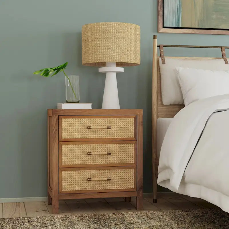 Mesa Cane and Solid Wood 3 Drawer Chest
