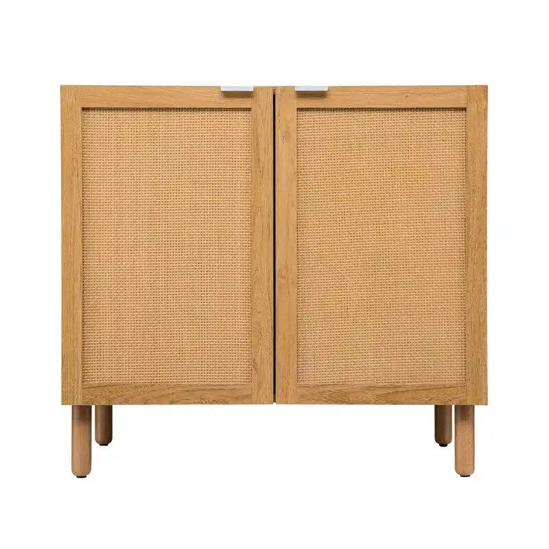 Gabinete marrón de 2 puertas con paneles de ratán – Tapa de MDF