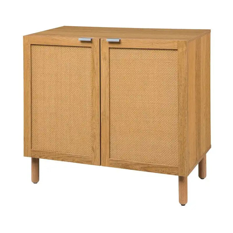 Gabinete marrón de 2 puertas con paneles de ratán – Tapa de MDF
