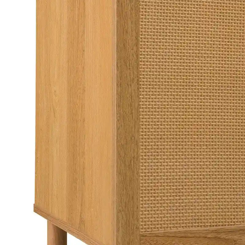 Gabinete marrón de 2 puertas con paneles de ratán – Tapa de MDF