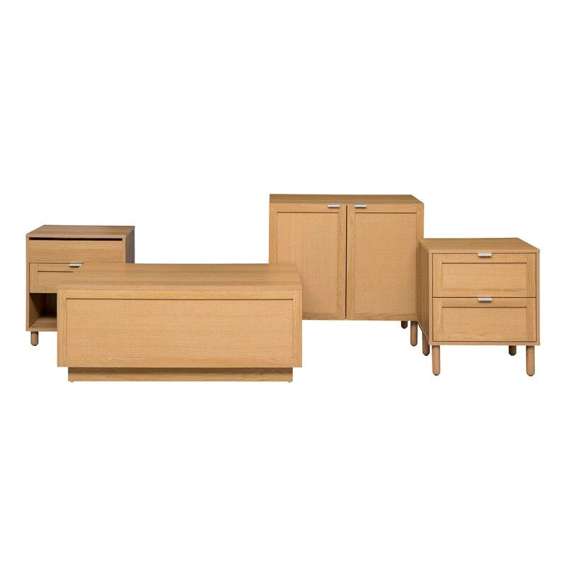 Gabinete marrón de 2 puertas con paneles de ratán – Tapa de MDF