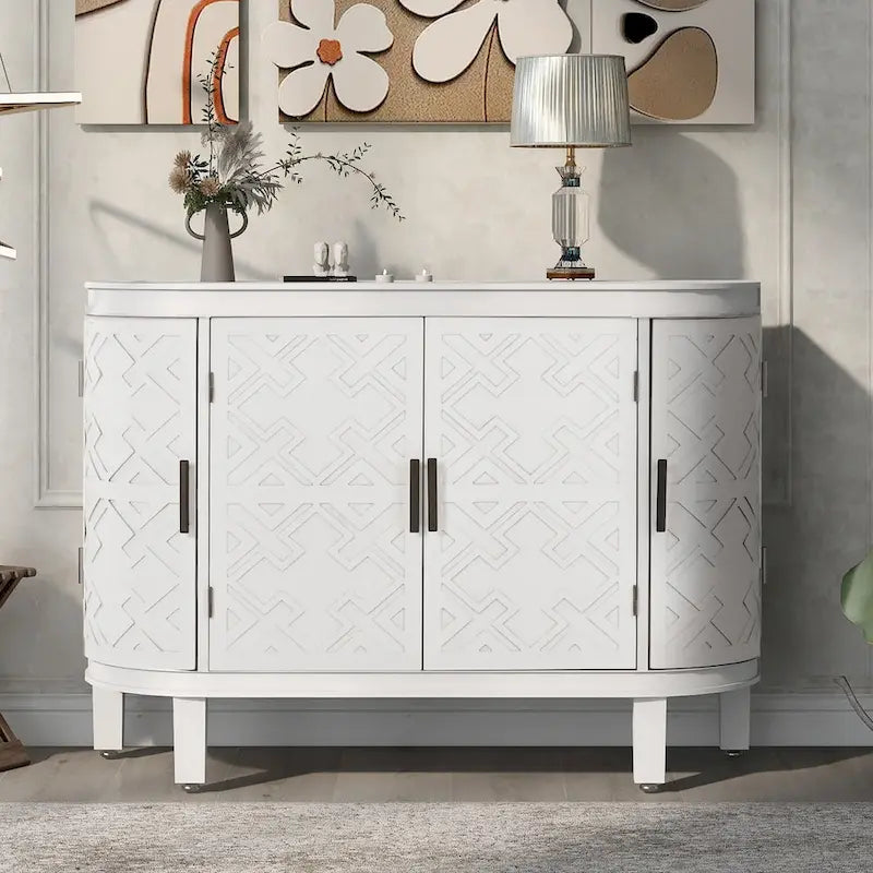 Aparador Armario Vintage Blanco con Puertas de Patrón Antiguo, 3 Estantes