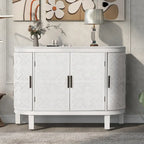 Aparador Armario Vintage Blanco con Puertas de Patrón Antiguo, 3 Estantes