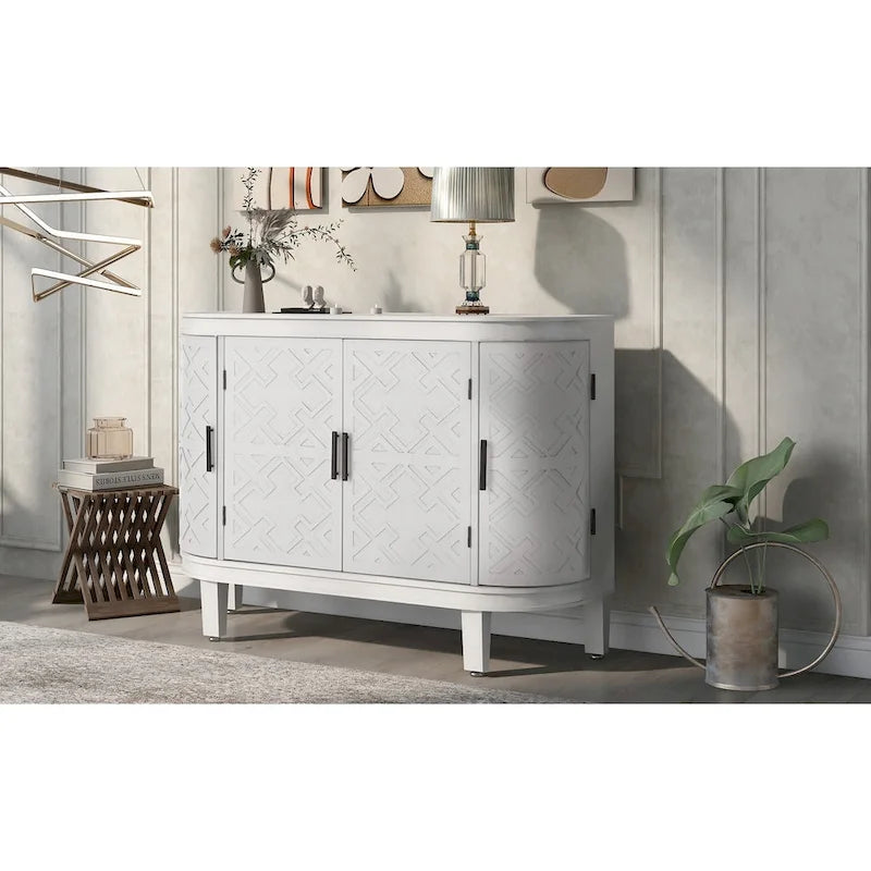 Aparador Armario Vintage Blanco con Puertas de Patrón Antiguo, 3 Estantes