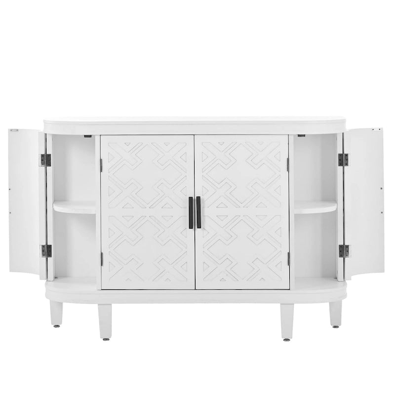 Aparador Armario Vintage Blanco con Puertas de Patrón Antiguo, 3 Estantes
