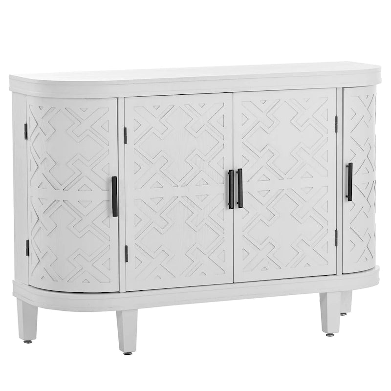 Aparador Armario Vintage Blanco con Puertas de Patrón Antiguo, 3 Estantes