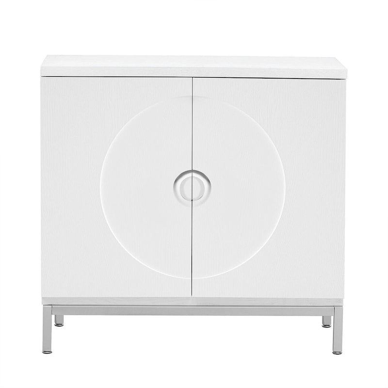 Aparador / Búfet de veta de madera blanco/azul marino con patas de metal - 2 puertas