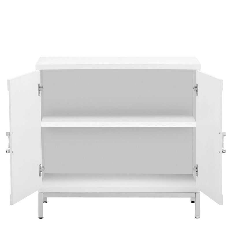 Aparador / Búfet de veta de madera blanco/azul marino con patas de metal - 2 puertas