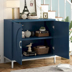 Aparador / Búfet de veta de madera blanco/azul marino con patas de metal - 2 puertas