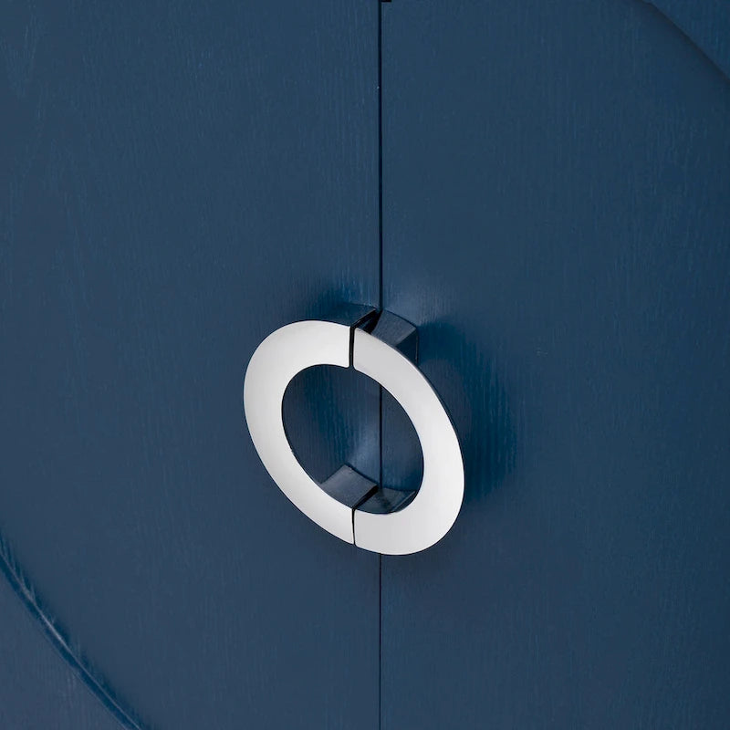 Aparador / Búfet de veta de madera blanco/azul marino con patas de metal - 2 puertas
