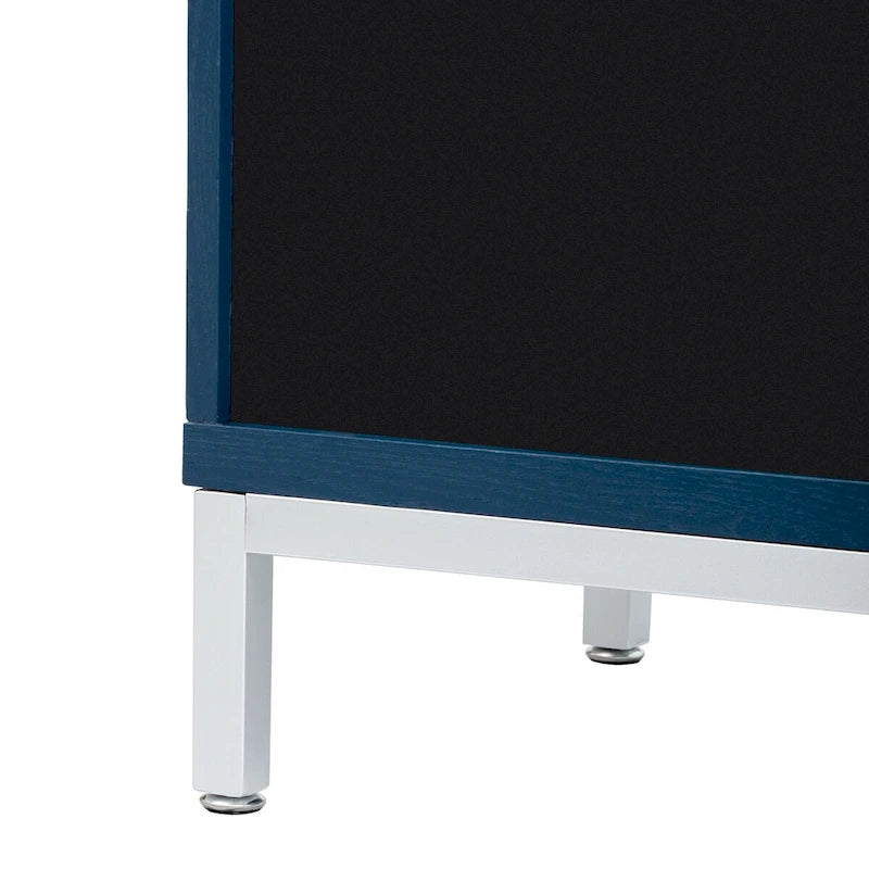 Aparador / Búfet de veta de madera blanco/azul marino con patas de metal - 2 puertas