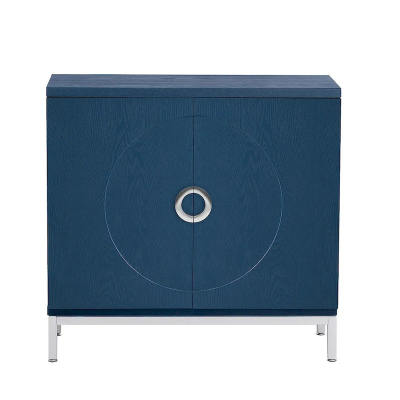 Aparador / Búfet de veta de madera blanco/azul marino con patas de metal - 2 puertas