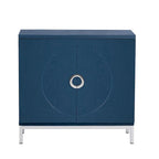 Aparador / Búfet de veta de madera blanco/azul marino con patas de metal - 2 puertas