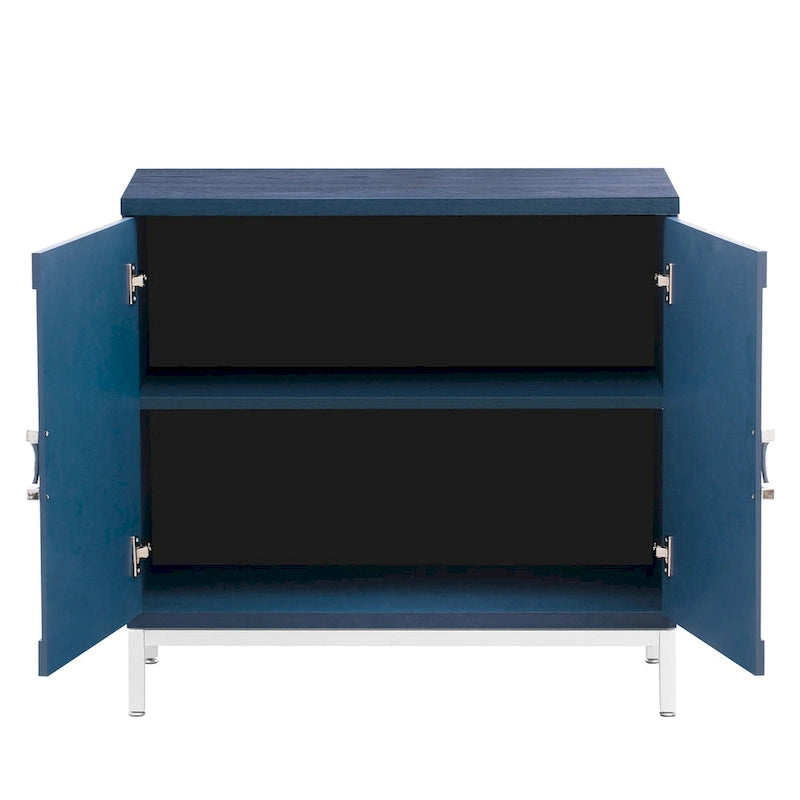 Aparador / Búfet de veta de madera blanco/azul marino con patas de metal - 2 puertas