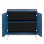 Aparador / Búfet de veta de madera blanco/azul marino con patas de metal - 2 puertas