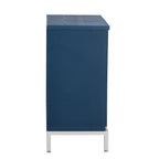 Aparador / Búfet de veta de madera blanco/azul marino con patas de metal - 2 puertas
