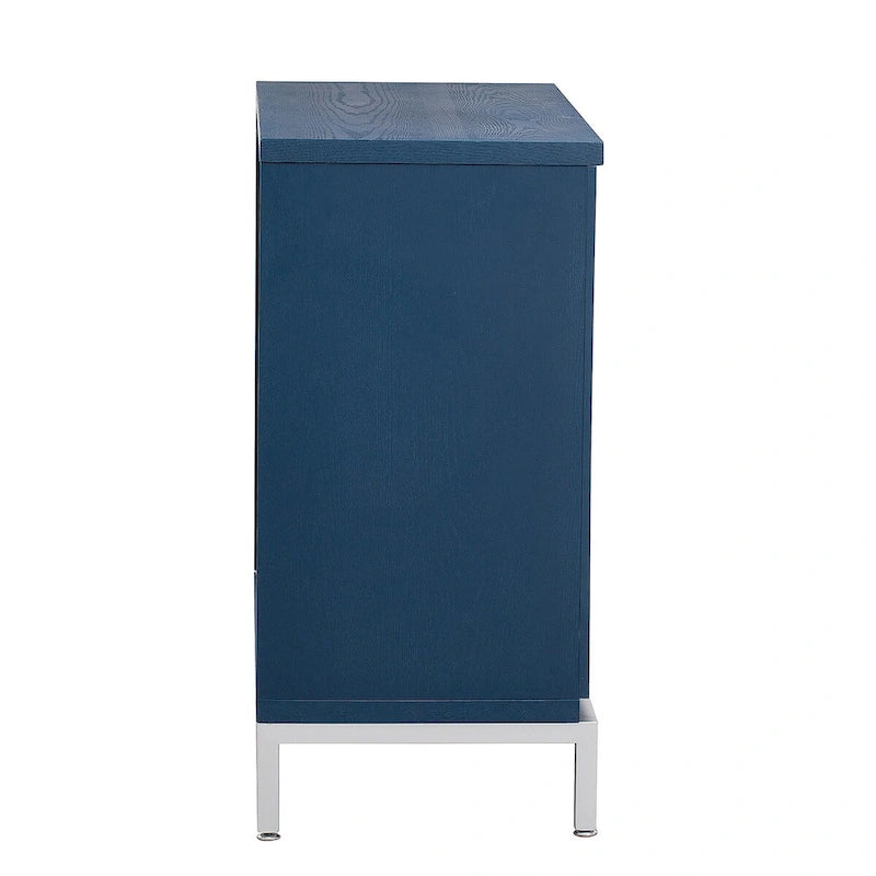 Aparador / Búfet de veta de madera blanco/azul marino con patas de metal - 2 puertas