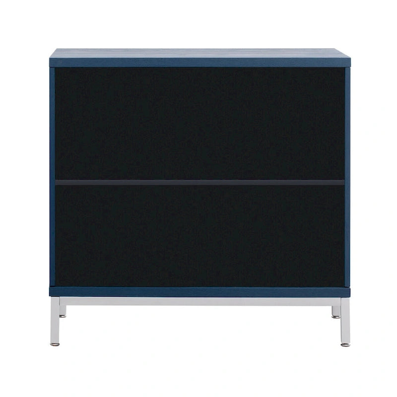 Aparador / Búfet de veta de madera blanco/azul marino con patas de metal - 2 puertas