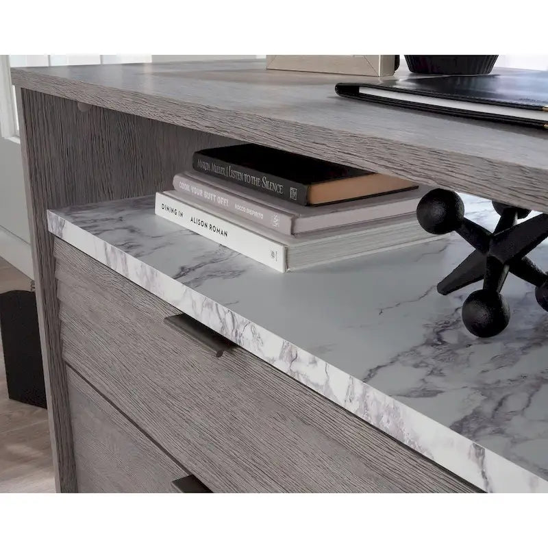 Archivador lateral de 2 cajones con estante abierto, tamaño carta/oficio, para 1 persona, modelo Chalk Oak