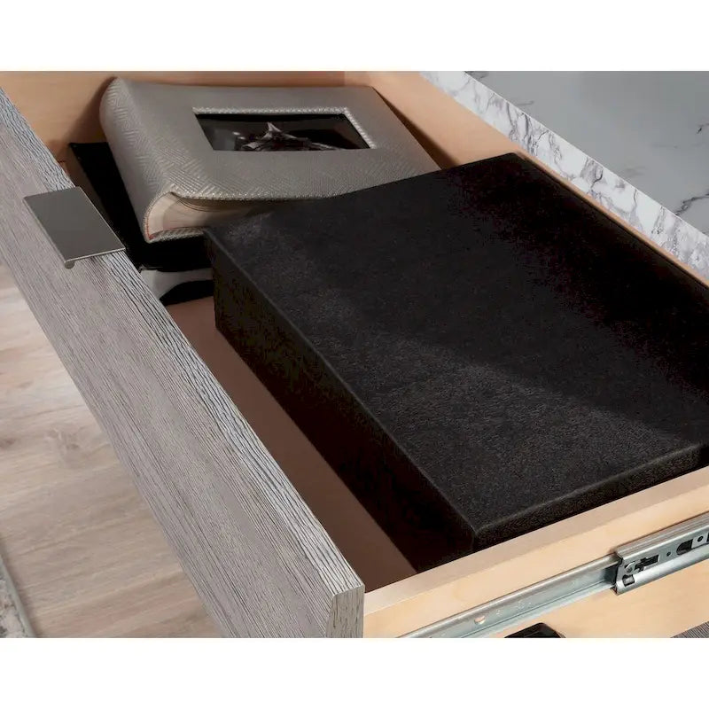 Archivador lateral de 2 cajones con estante abierto, tamaño carta/oficio, para 1 persona, modelo Chalk Oak