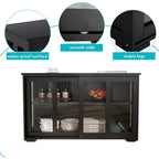 Aparador negro con puertas corredizas de vidrio, estante ajustable, capacidad para 1 o 2 personas