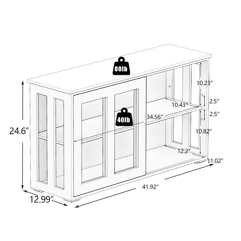 Aparador negro con puertas corredizas de vidrio, estante ajustable, capacidad para 1 o 2 personas